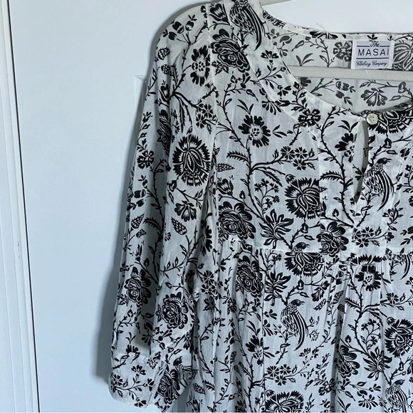 Masai Black Cream Bird Floral Print Mini Dress 29418 - Picture 4 of 16